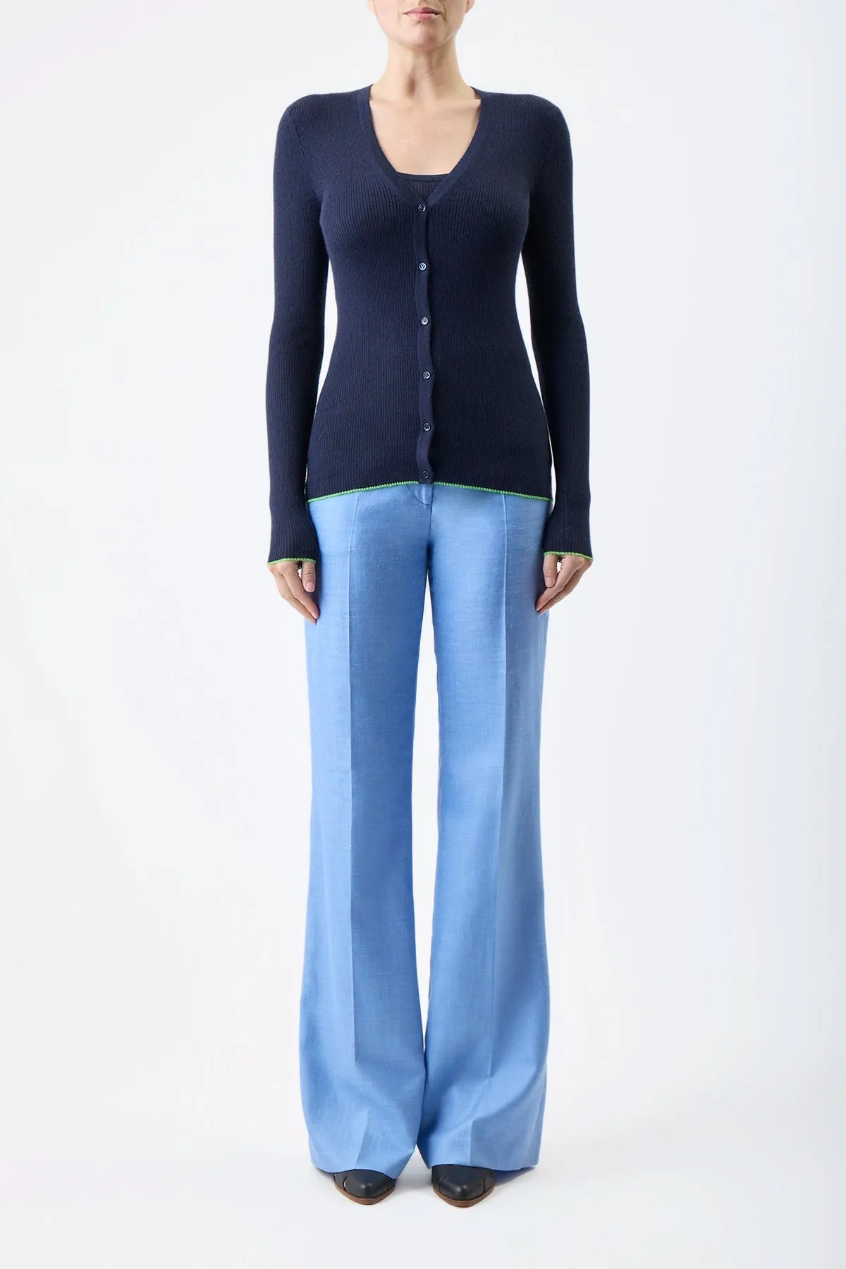 Addison Knit Cardigan in Navy Cashmere Silk