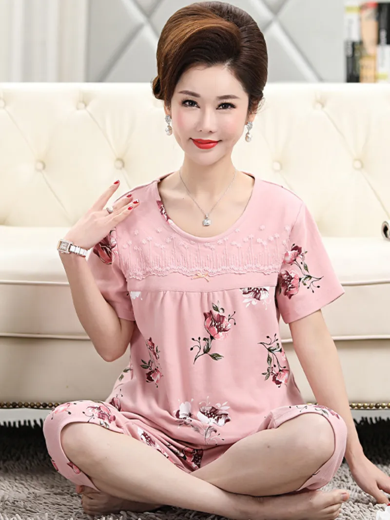 Beach party Women's Summer Sleepwear Short Pajamas Suit