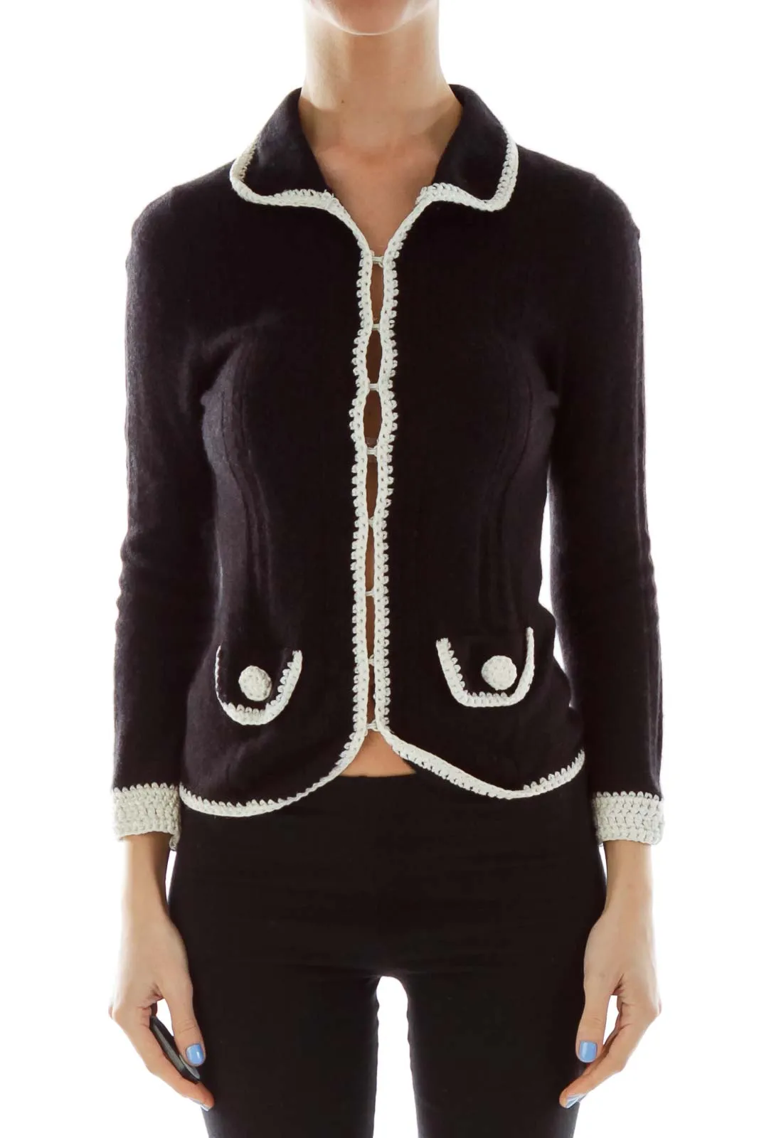 Black White Crocheted Cashmere Sweater