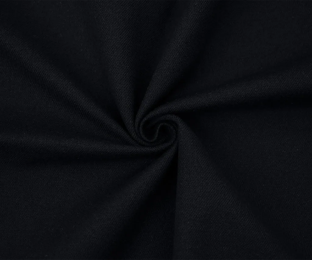 Black Wool-Cotton Solid Twill Jacketing Woven Fabric