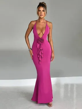 Bodycon Long Deep V Neck Halter Backless Nightclub Sexy Spring Summer Maxi Dress