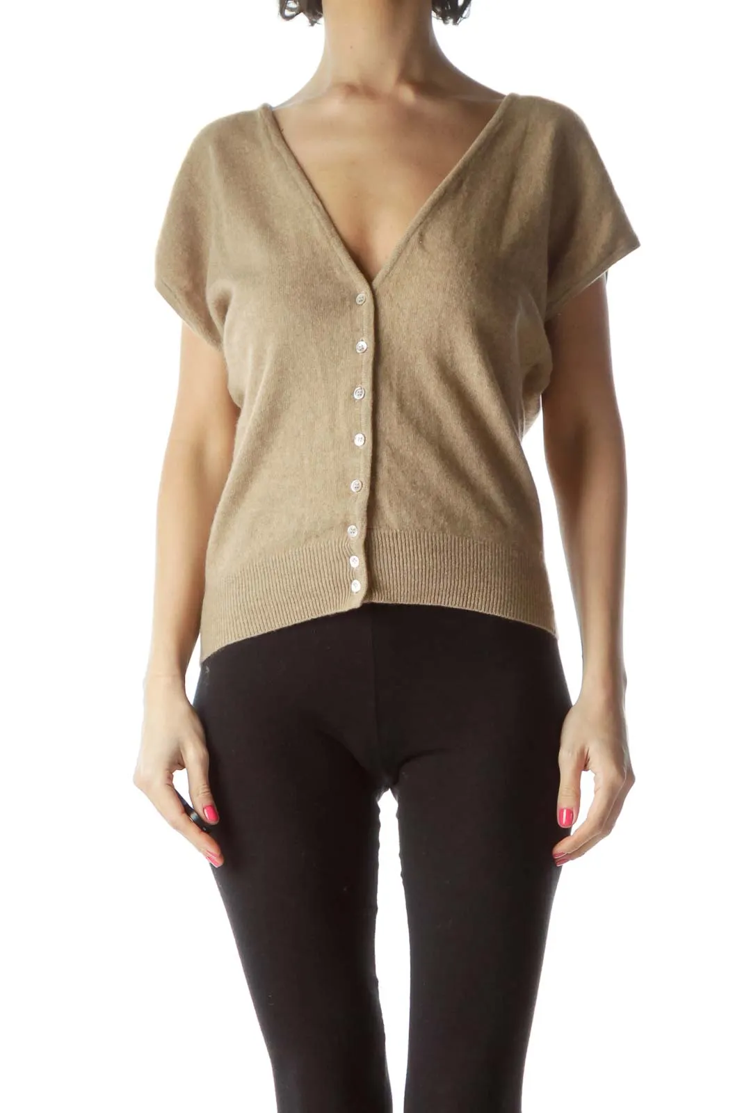 Brown Cashmere Short Sleeve Cardigan