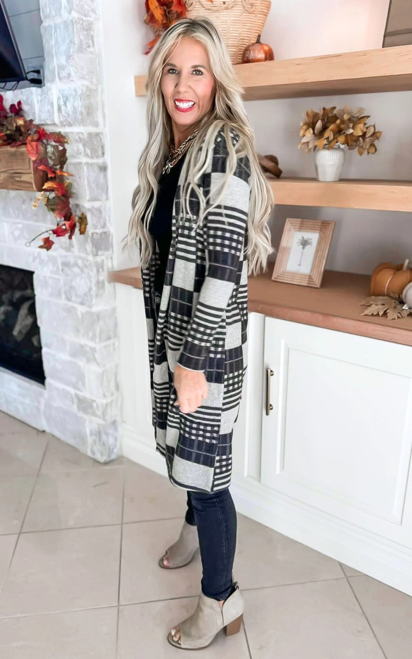 Cashmere Checked Open Midi Cardigan - Final Sale