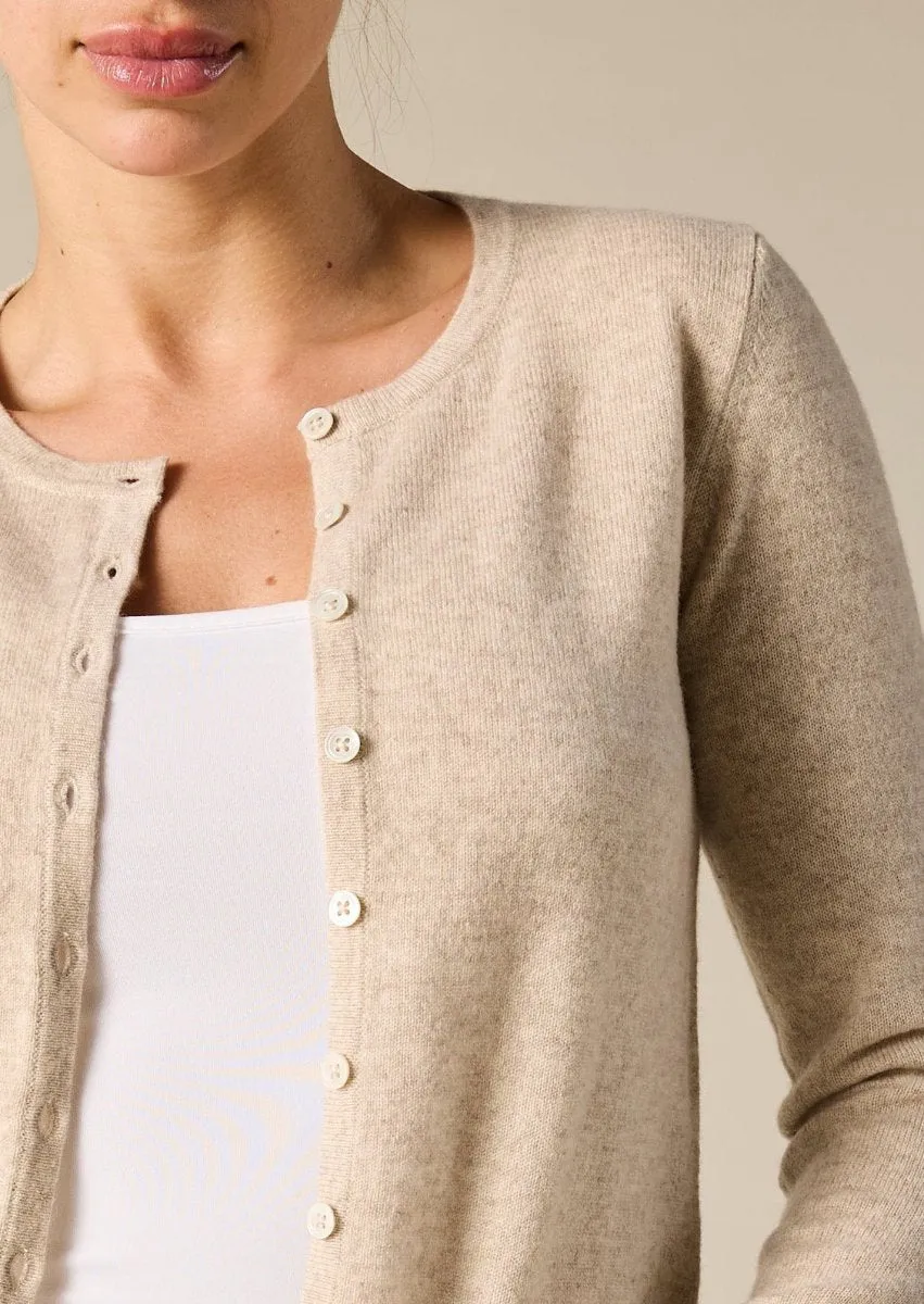 Cashmere Ines Crew Cardigan in Pale Marle Beige