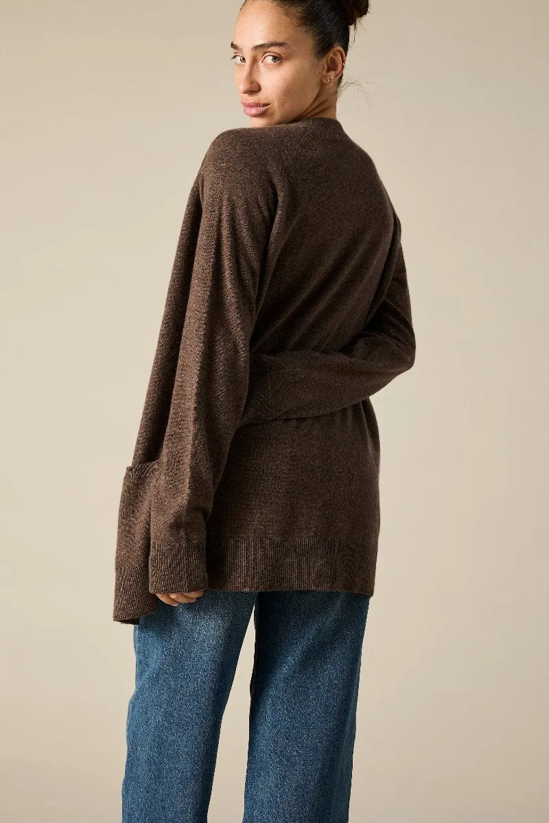 Cashmere James Boyfriend Cardigan in Woodland Brown