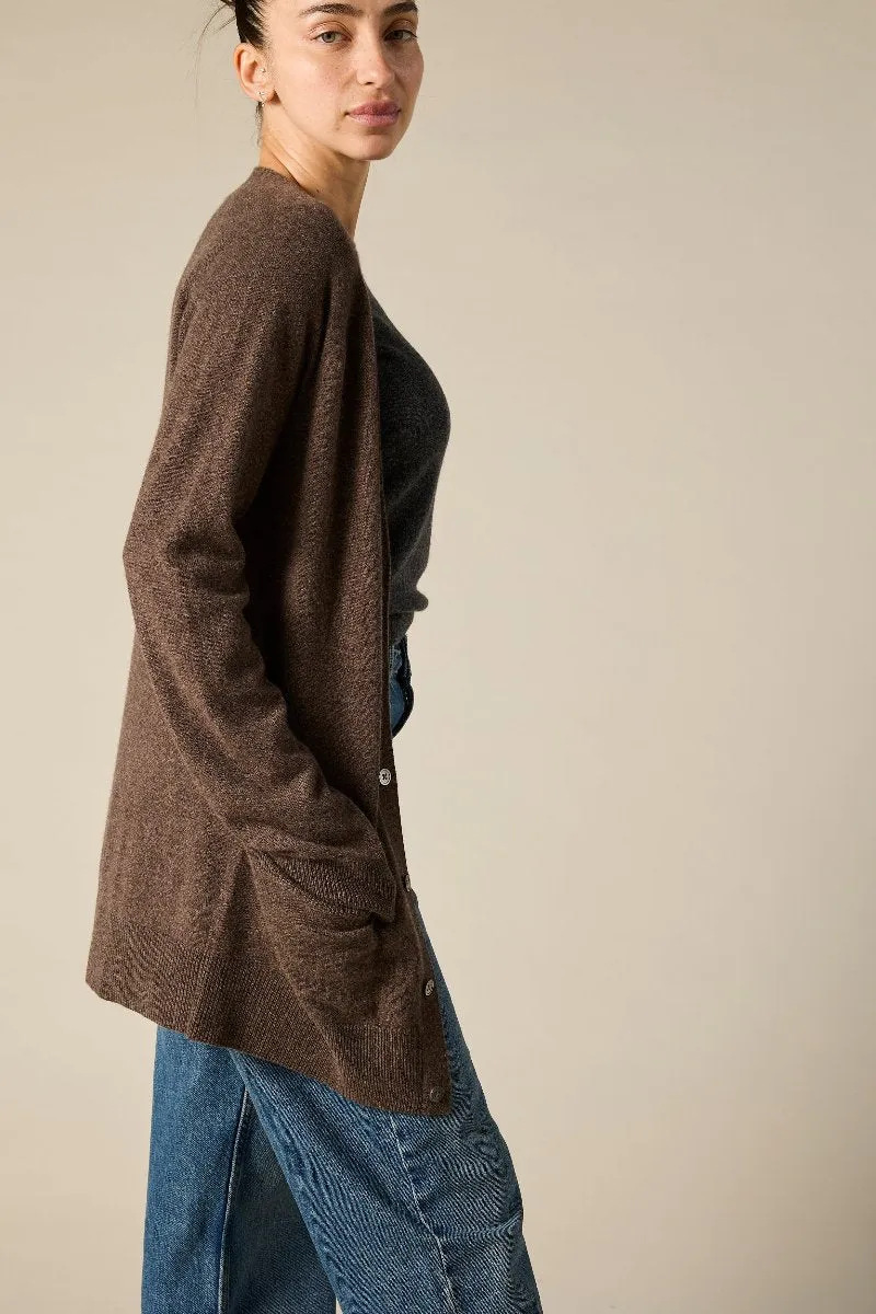 Cashmere James Boyfriend Cardigan in Woodland Brown