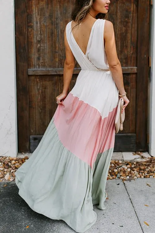 Color Block Sleeveless Maxi Dress