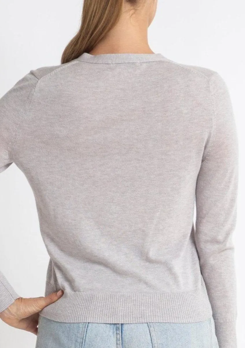 Cotton   Cashmere Superfine V Cardigan in Silver Marle