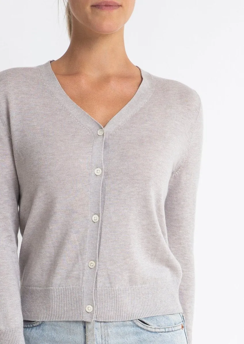 Cotton   Cashmere Superfine V Cardigan in Silver Marle