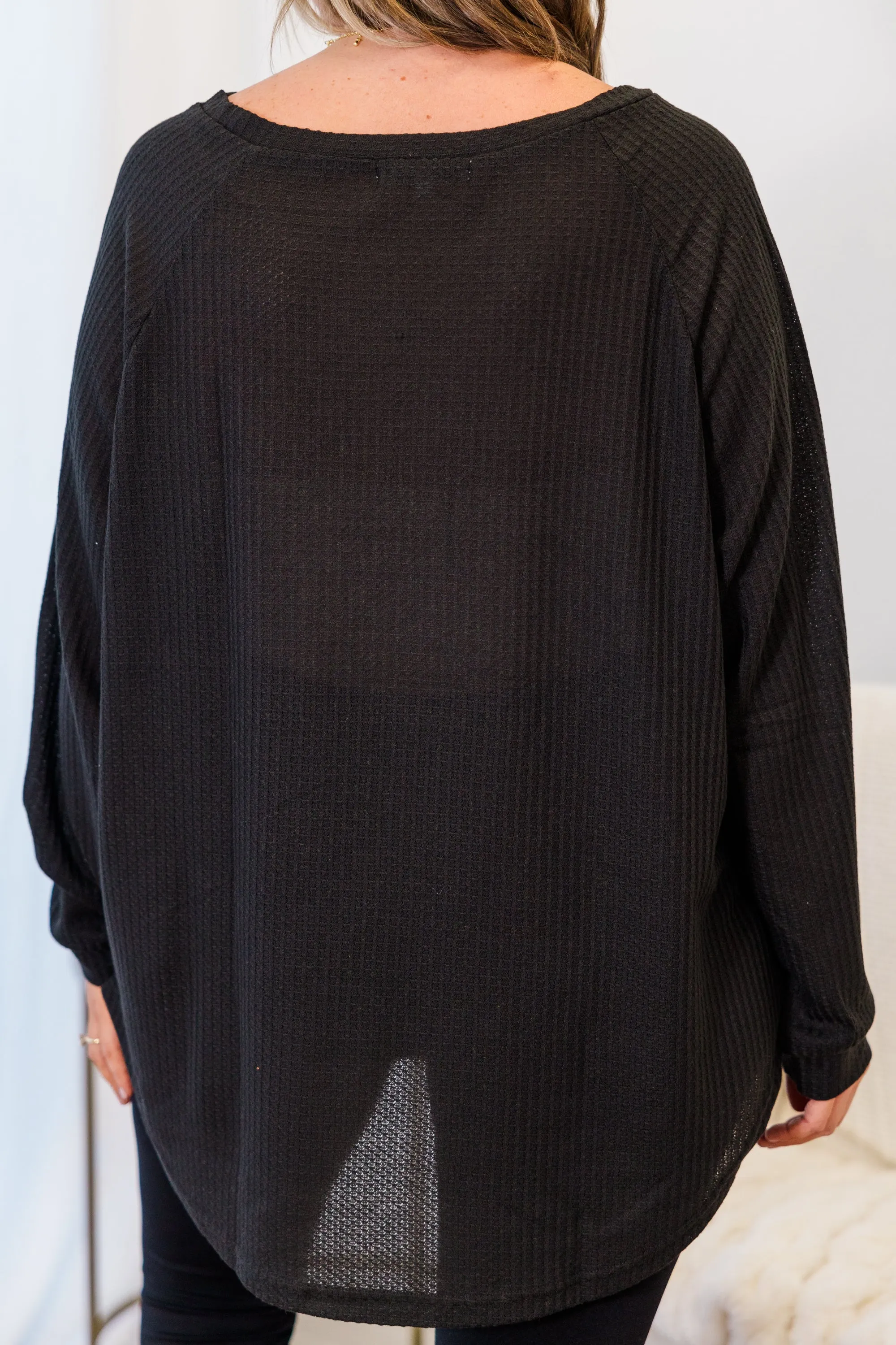 Curved Hem Slouchy Dolman Tunic, Black Thermal