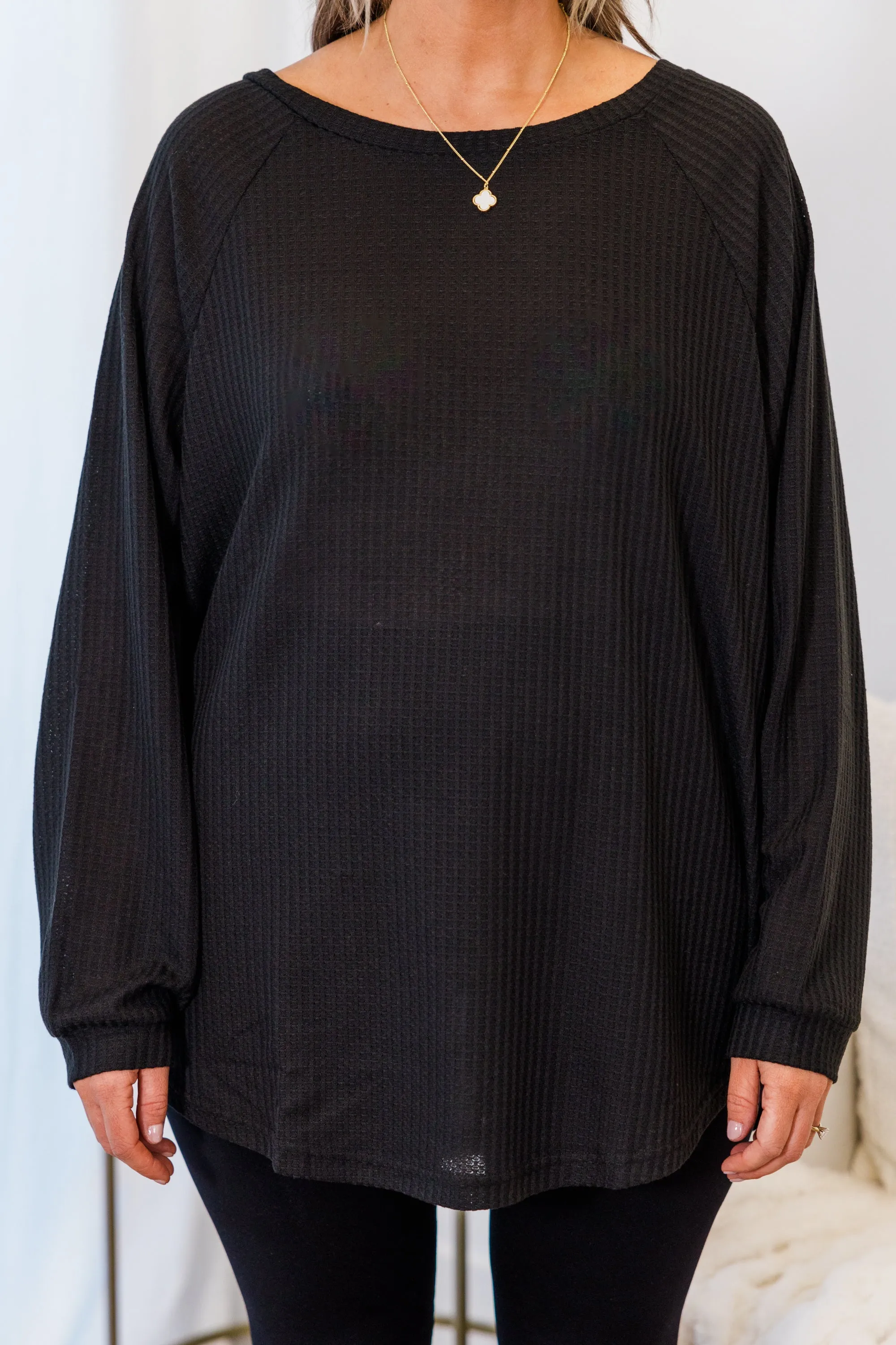 Curved Hem Slouchy Dolman Tunic, Black Thermal