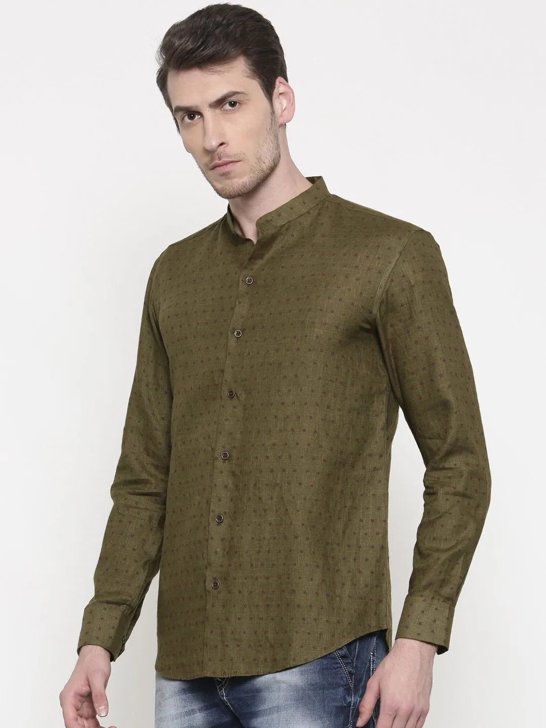 Dark Green Linen Shirt- MM0684