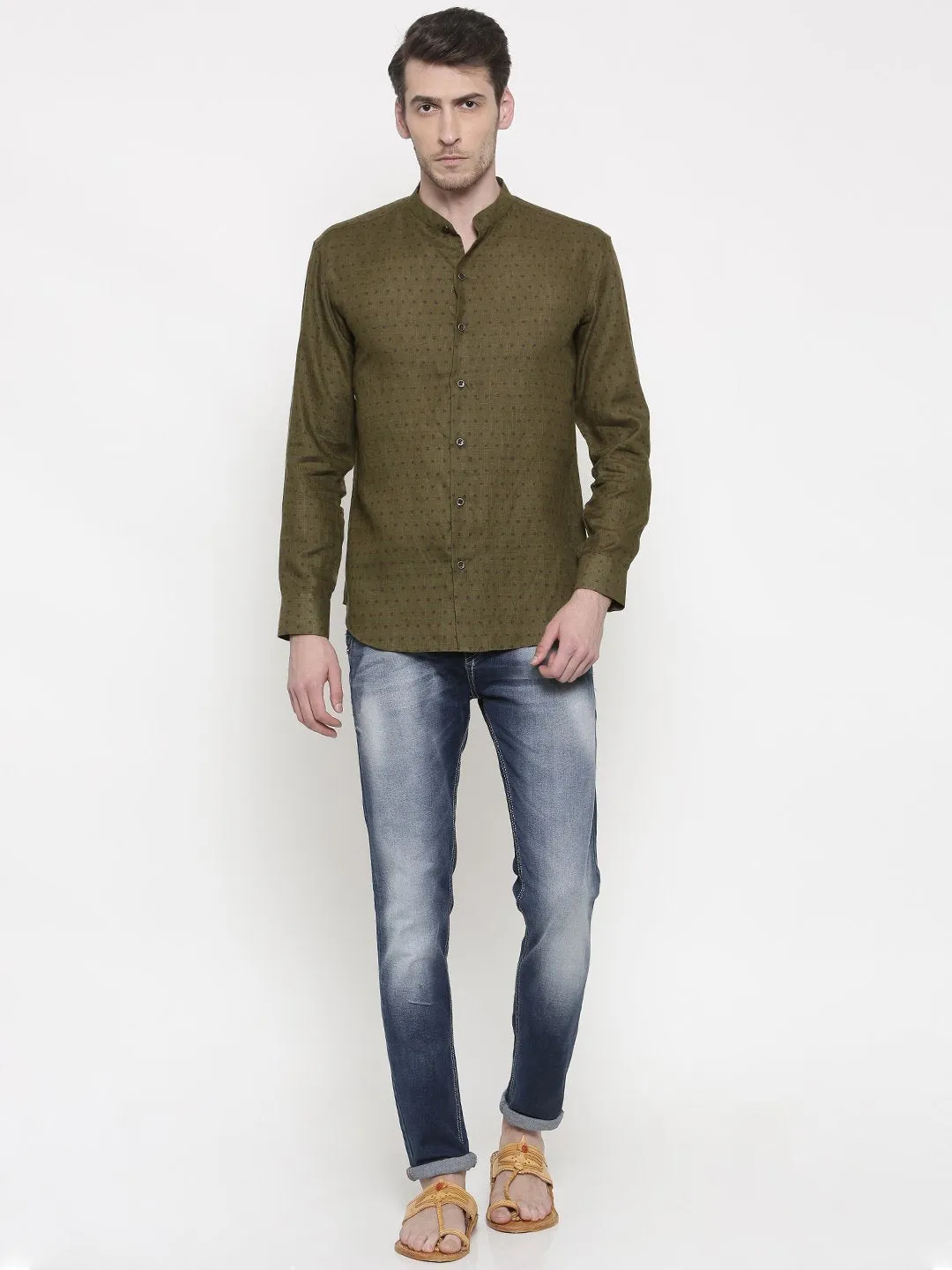 Dark Green Linen Shirt- MM0684