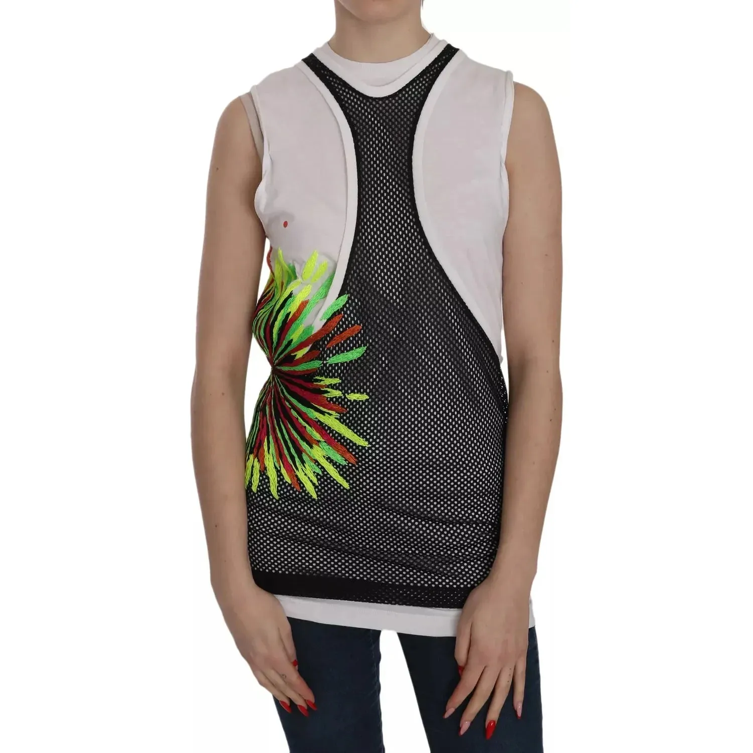 Dsquared² Black White Crew Neck Sleeveless Cotton Blouse