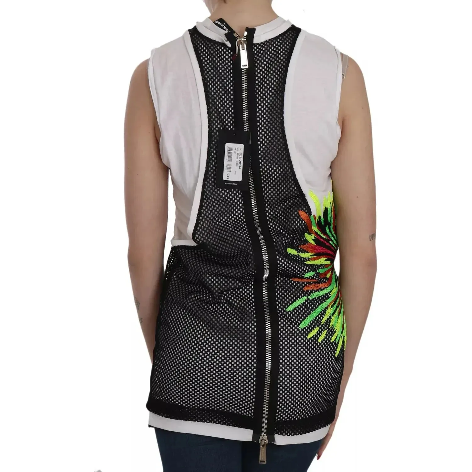 Dsquared² Black White Crew Neck Sleeveless Cotton Blouse