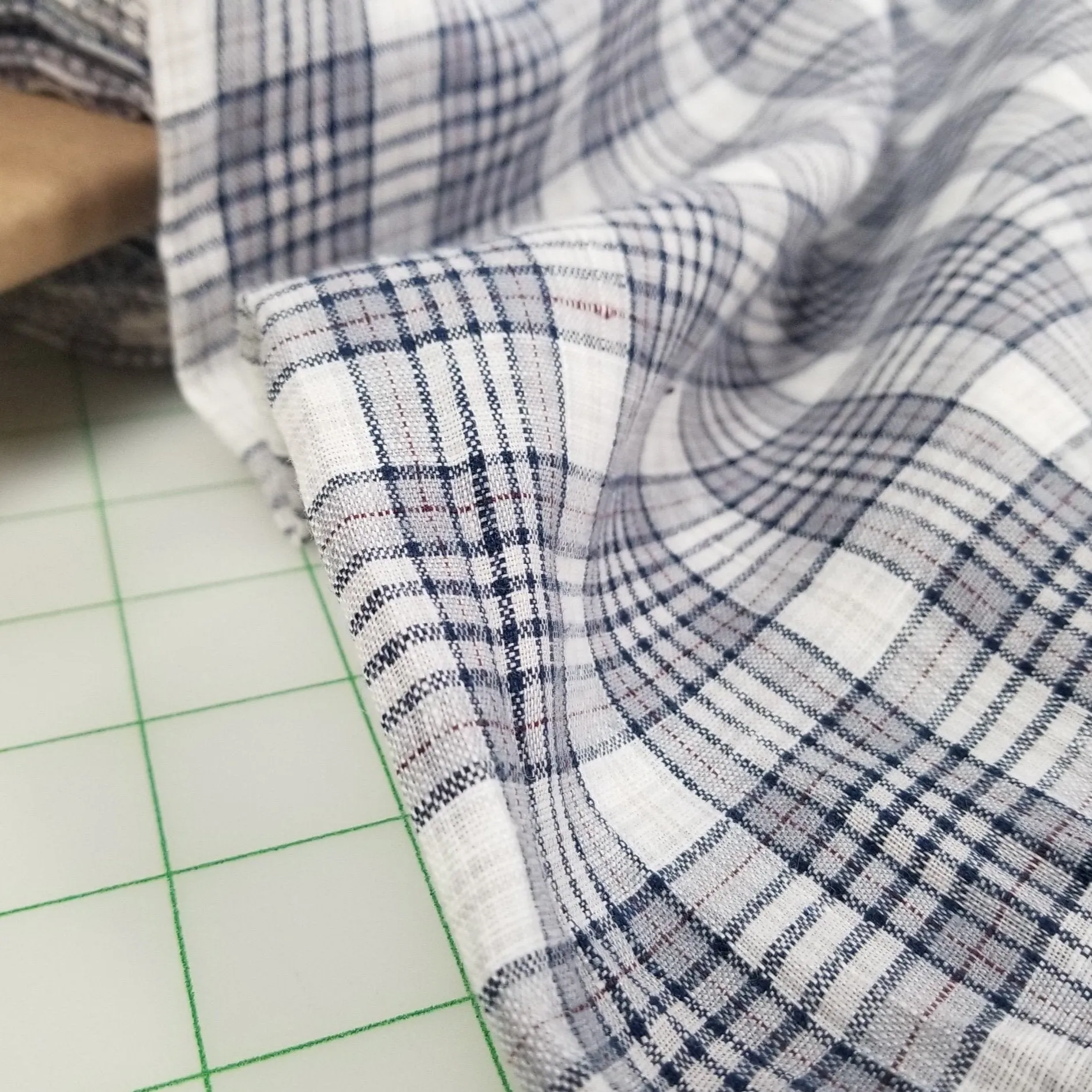 End of Bolt: 1.5 yards of Irish Linen Plaid Navy and Ivory Shirting Spence Bryson Woven 165 GSM- remnant