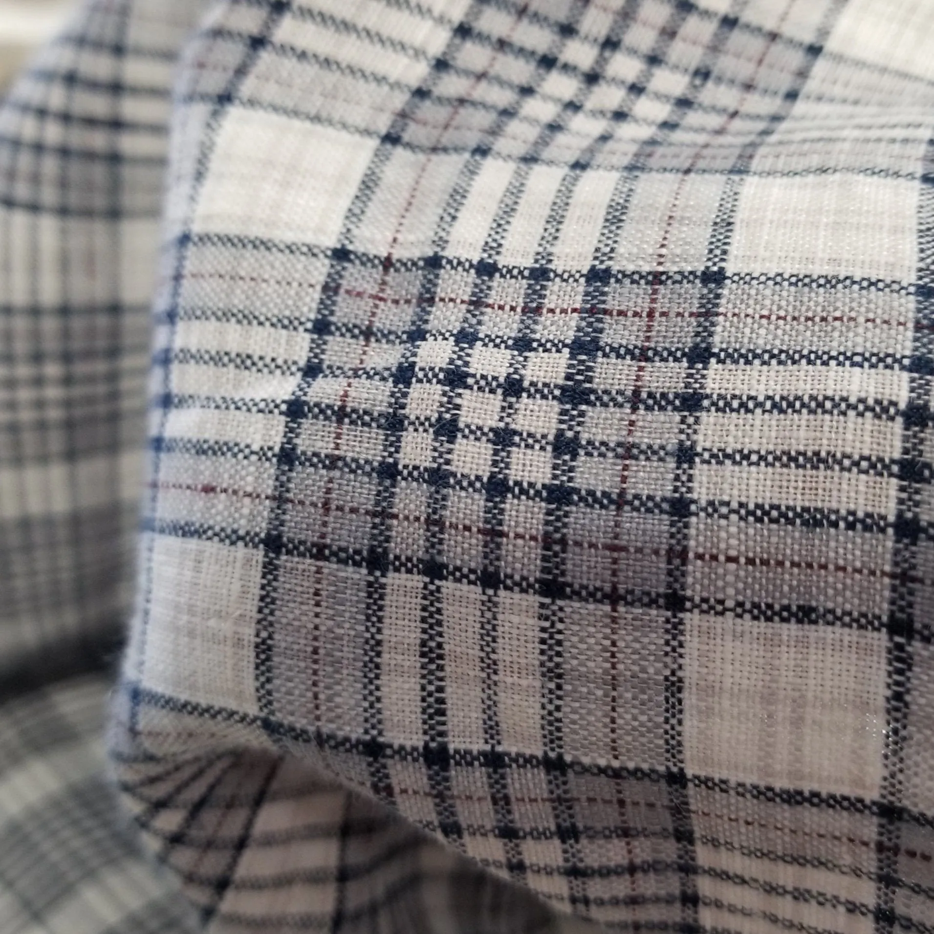 End of Bolt: 1.5 yards of Irish Linen Plaid Navy and Ivory Shirting Spence Bryson Woven 165 GSM- remnant