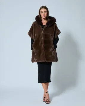 Faux Mink Fur Hooded Cape Jacket