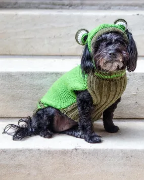 Froggy Doggy Handknit Dog Sweater w/ Hood