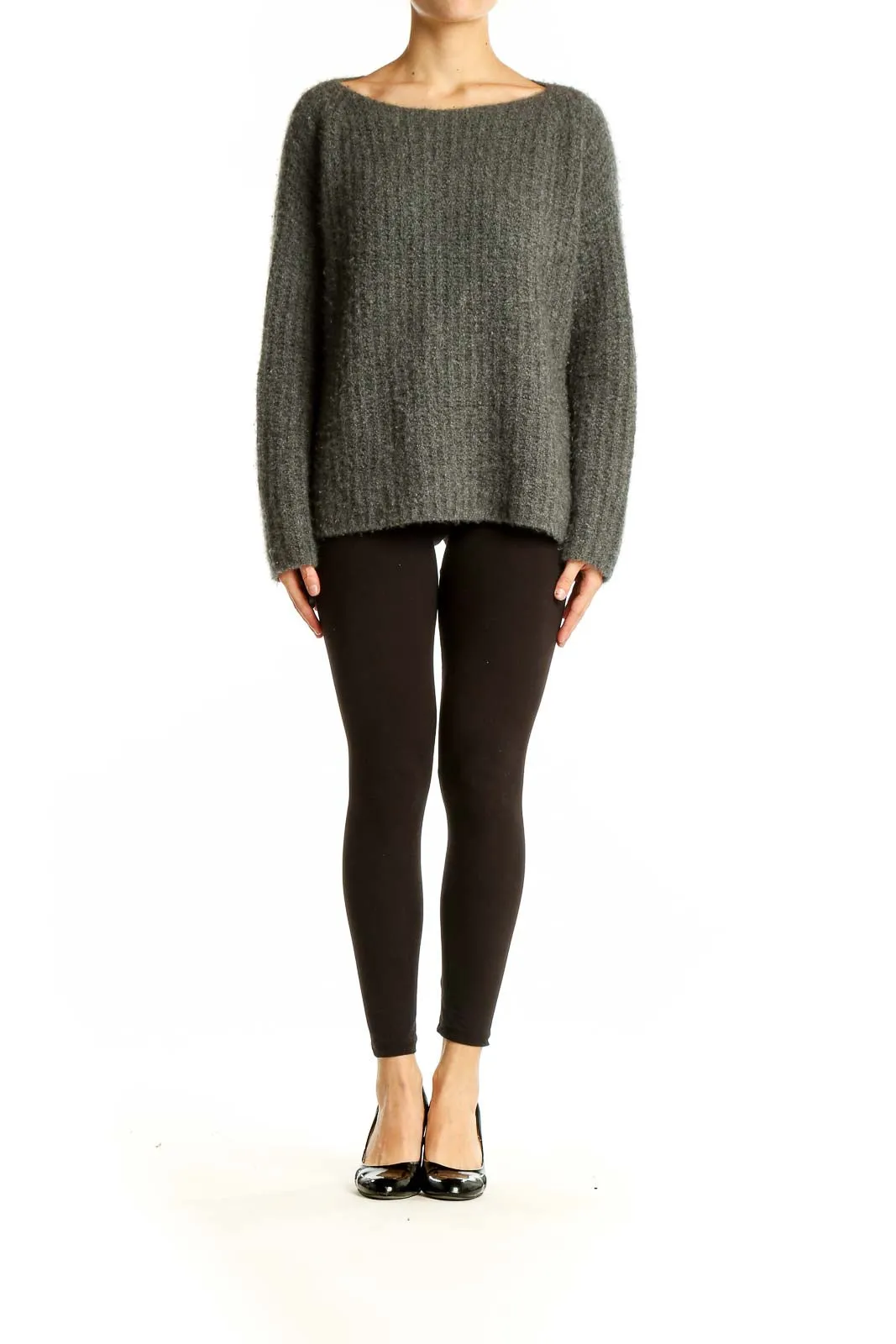 Gray Ribbed Cashmere Blend Sweater