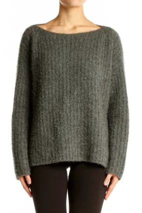 Gray Ribbed Cashmere Blend Sweater