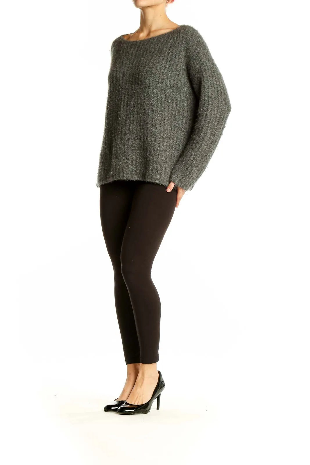 Gray Ribbed Cashmere Blend Sweater