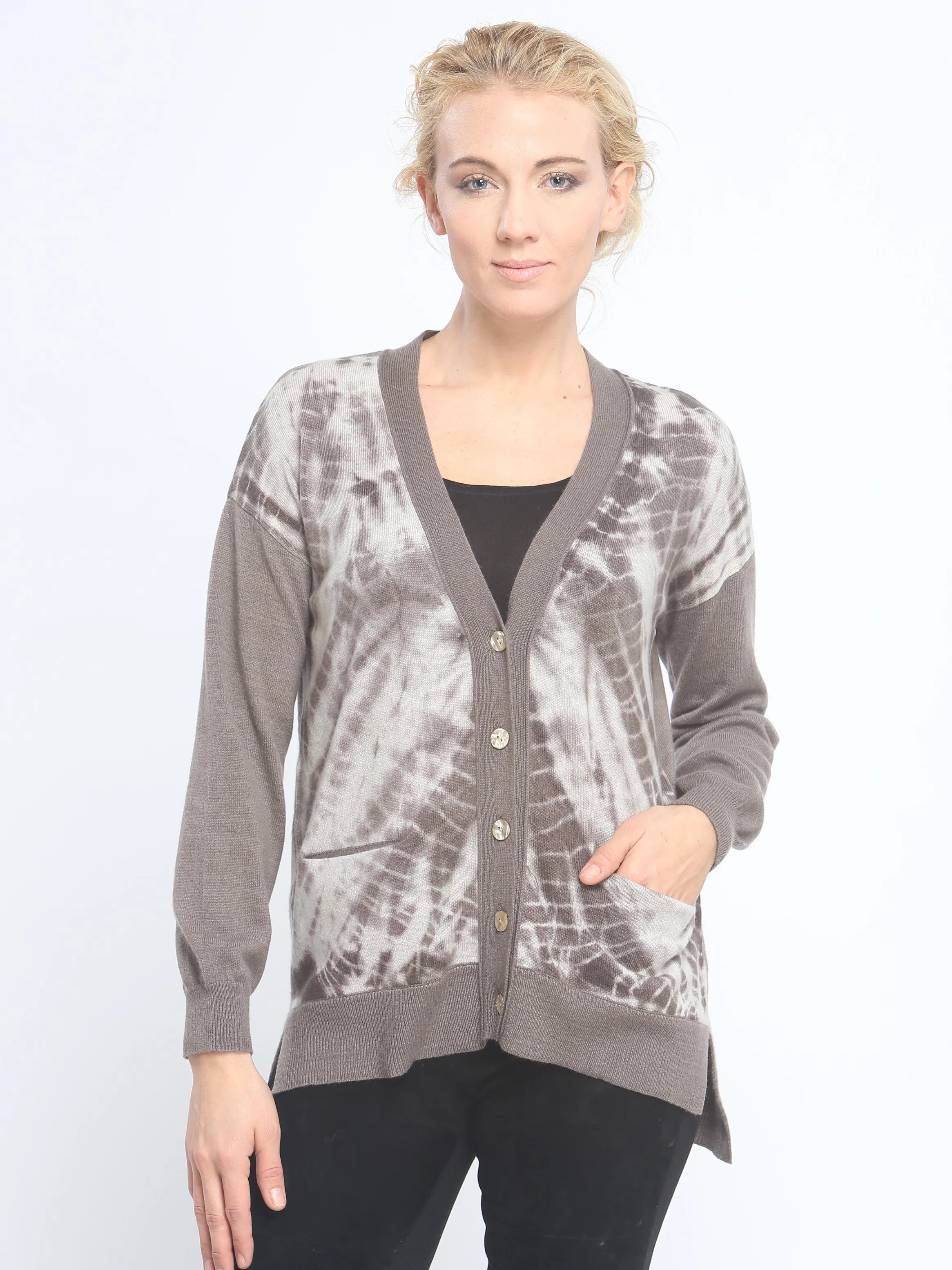 Hand Dye Block V Neck Cardigan