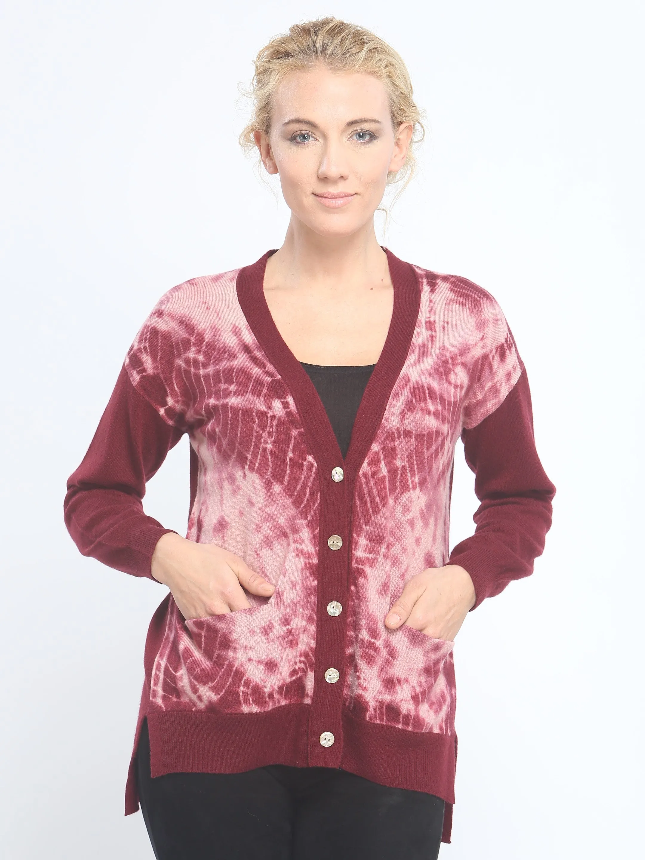 Hand Dye Block V Neck Cardigan