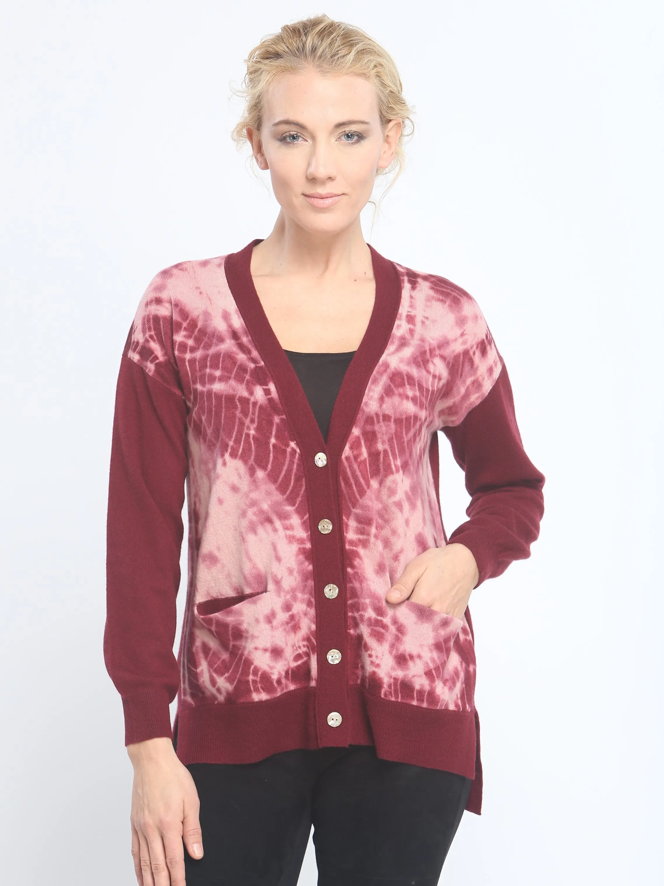 Hand Dye Block V Neck Cardigan