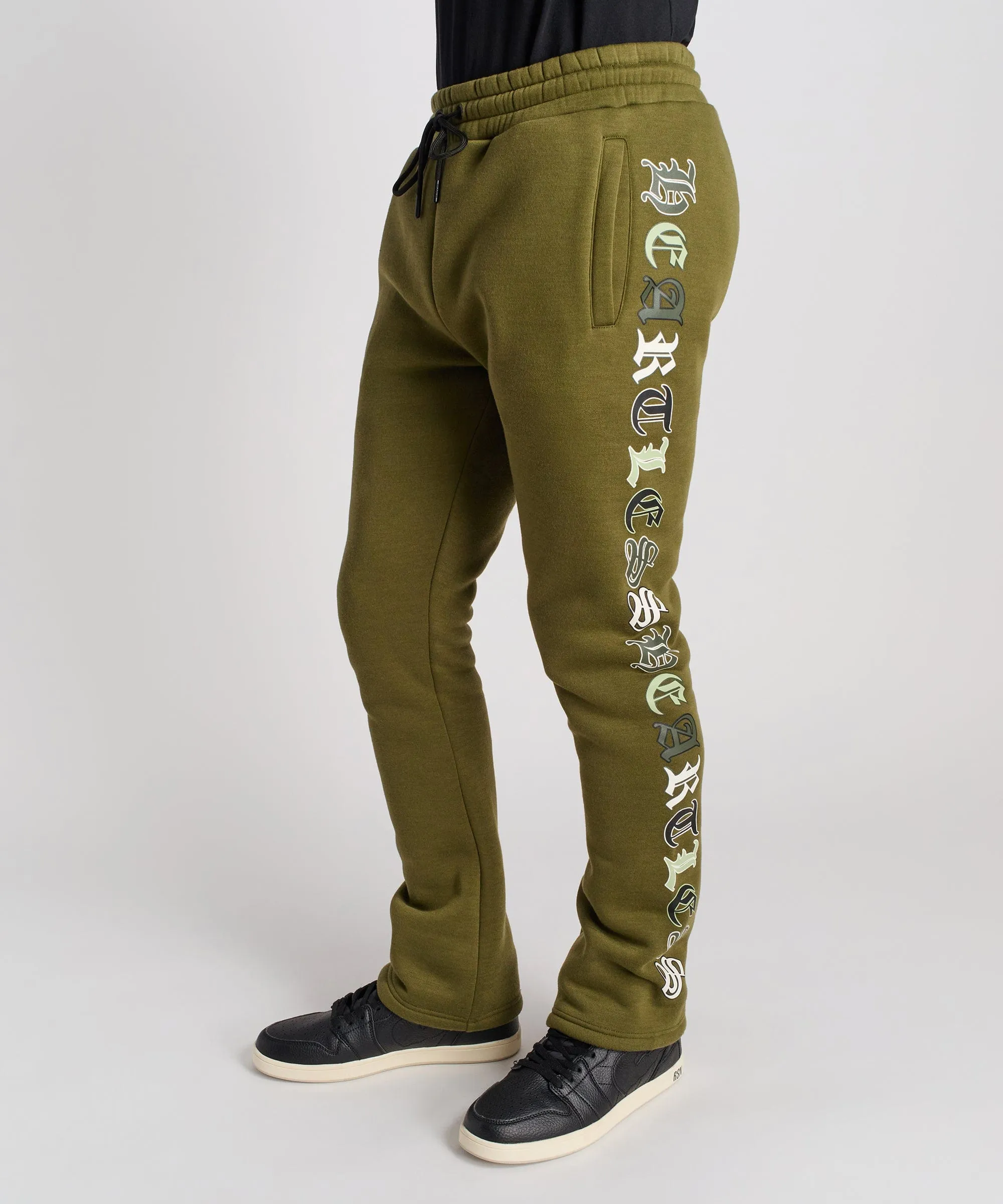 Heartless Flare Fleece Pant - Olive Green