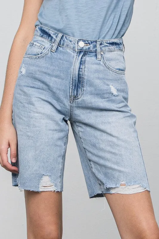 High Rise Denim Bermuda Shorts