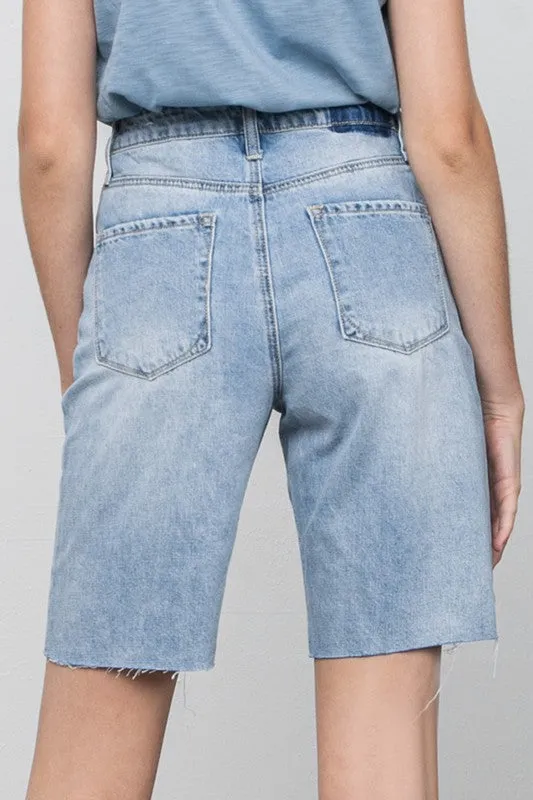 High Rise Denim Bermuda Shorts