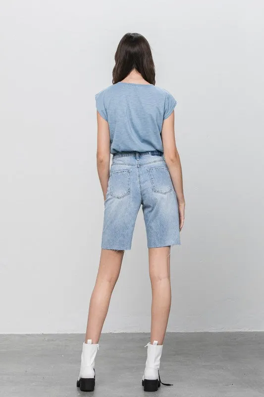 High Rise Denim Bermuda Shorts