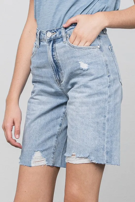 High Rise Denim Bermuda Shorts