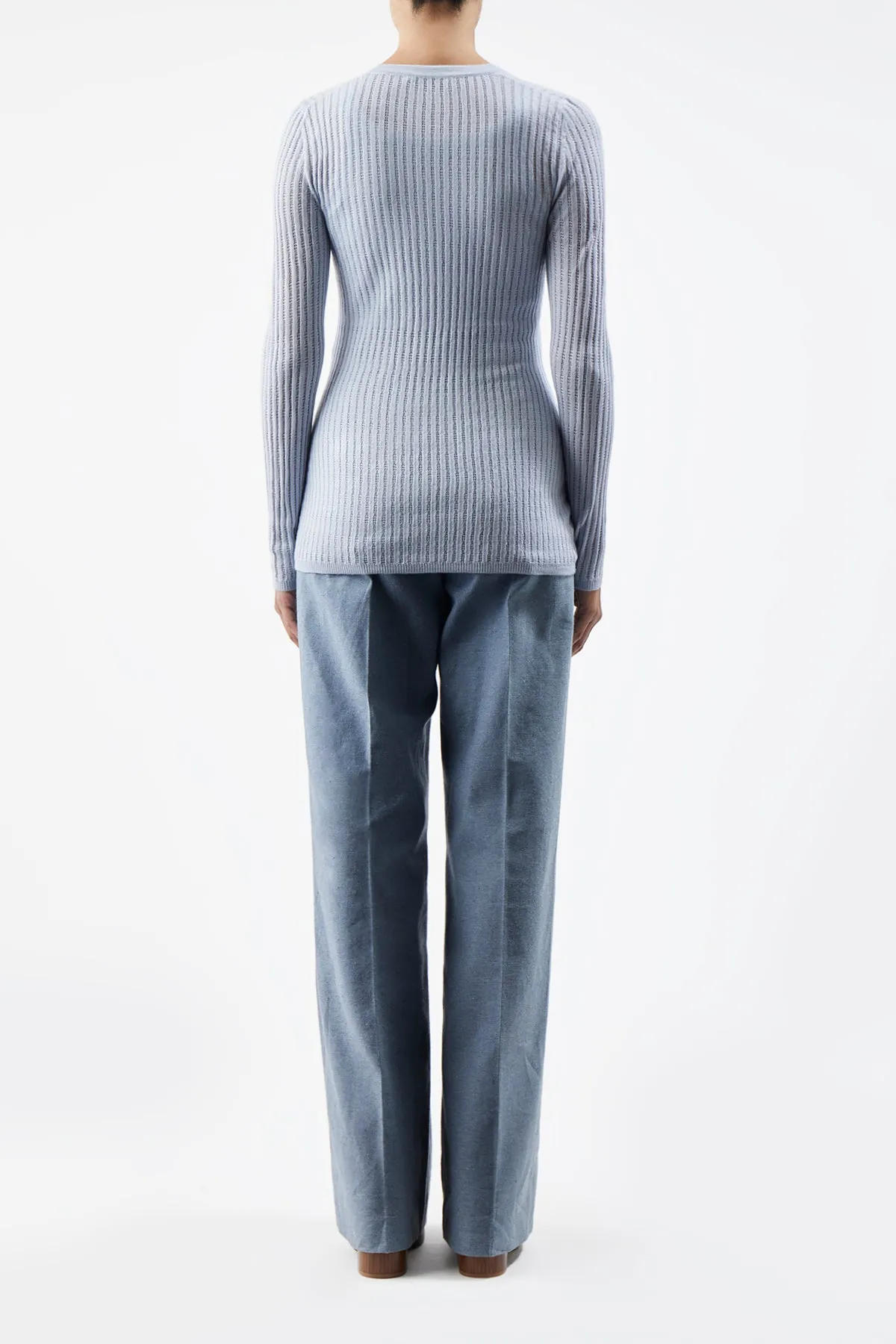 Homer Pointelle Knit Cardigan in Halogen Blue Cashmere Silk