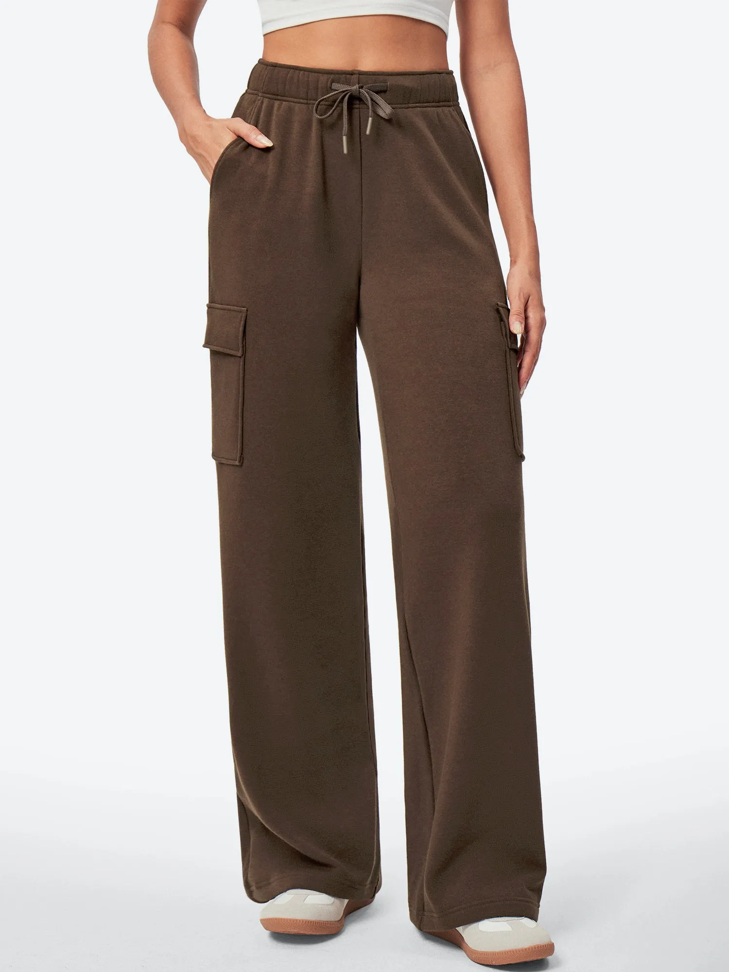 IUGA Fleece Wide Leg Cargo Sweatpants With Pockets