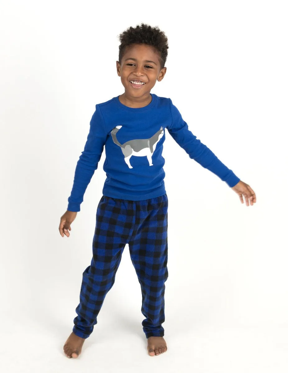 Kids Cotton Top & Fleece Pants Blue Husky Pajamas