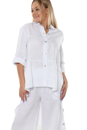 Ladies Linen Roll-Up Sleeve Top Hi-Low- LLB1383