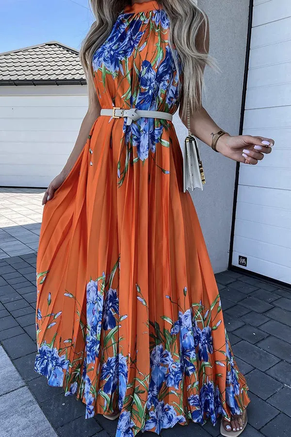 Life In Floral Pleated Halter Neck Maxi Dress