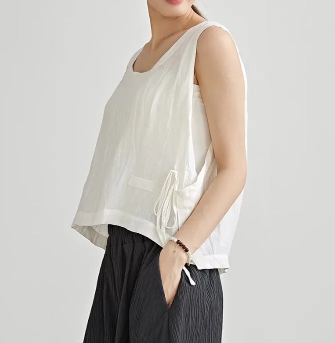 Long Sleeveless Women Linen Tops/ 6270