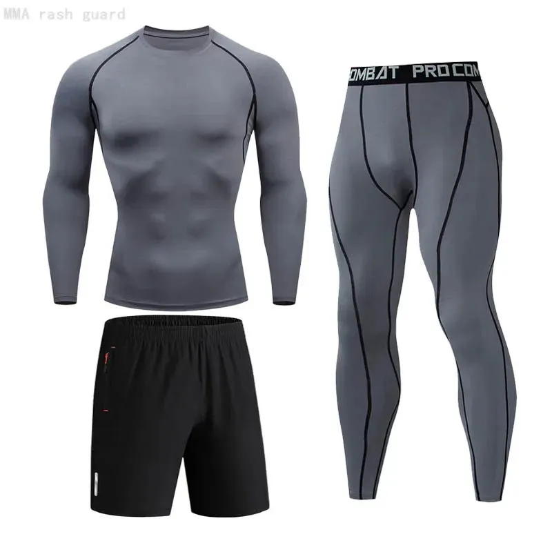 Men's Compression Sportswear Set Long Sleeve Shirt Sun Protection Base Layer Underwear for Fitness Tracksuit