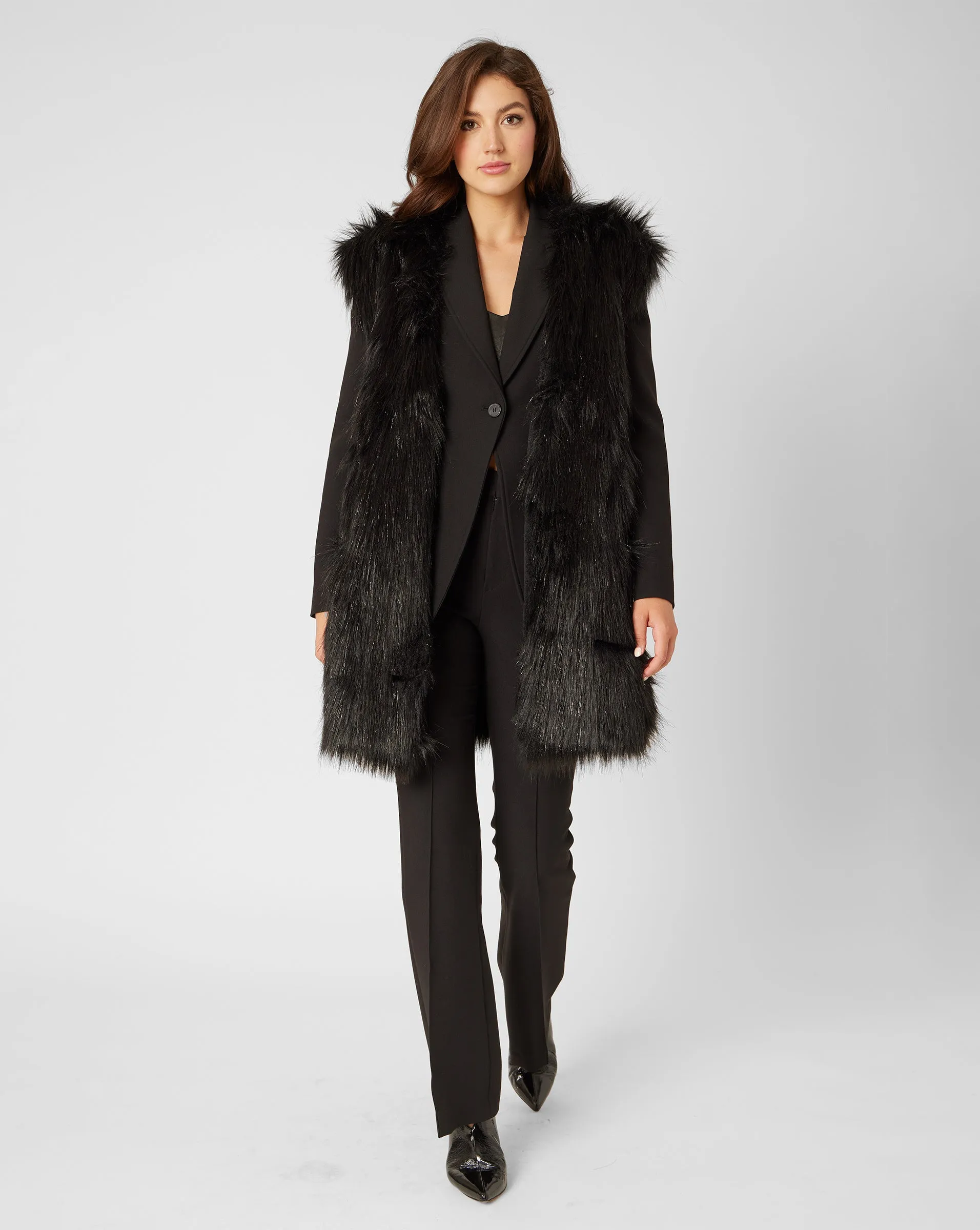 Metallic Thread Longline Faux Fur Vest