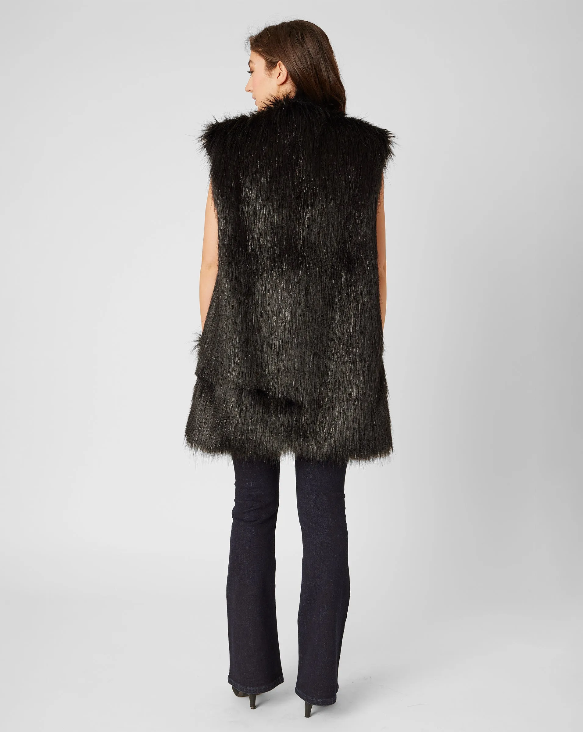 Metallic Thread Longline Faux Fur Vest