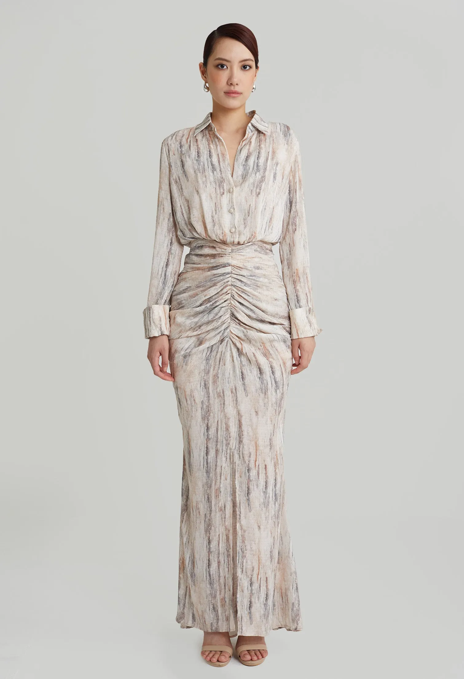 nichii X NURITA HARITH Patterned Ruched Front Collared Maxi Dress