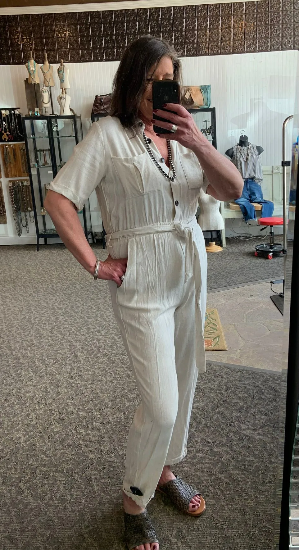 Oatmeal Linen Blend Jumpsuit - SML