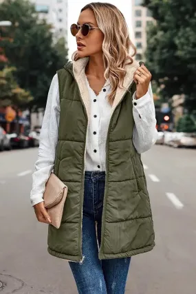 Olive Fur Lined Lightweight Vest