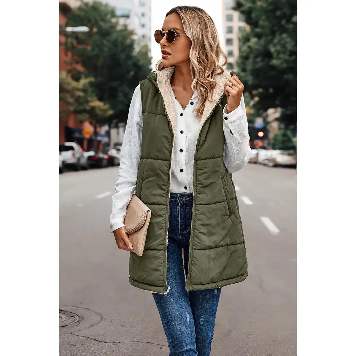 Olive Fur Lined Lightweight Vest