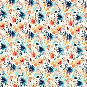 Orange and Midnight Floral Linen Blend Fabric