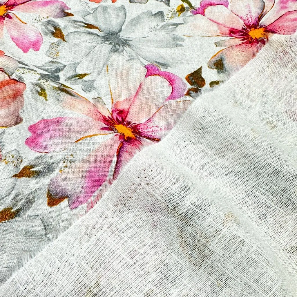 Pink and Grey Linen Blend Fabric