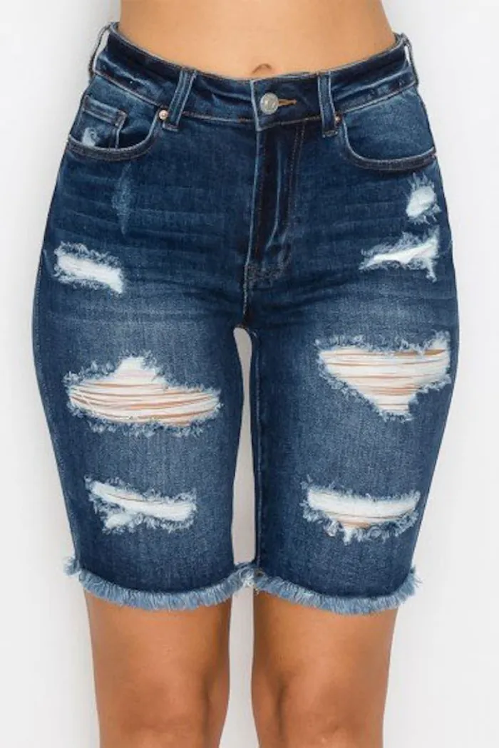 Ripped Denim Bermuda Shorts